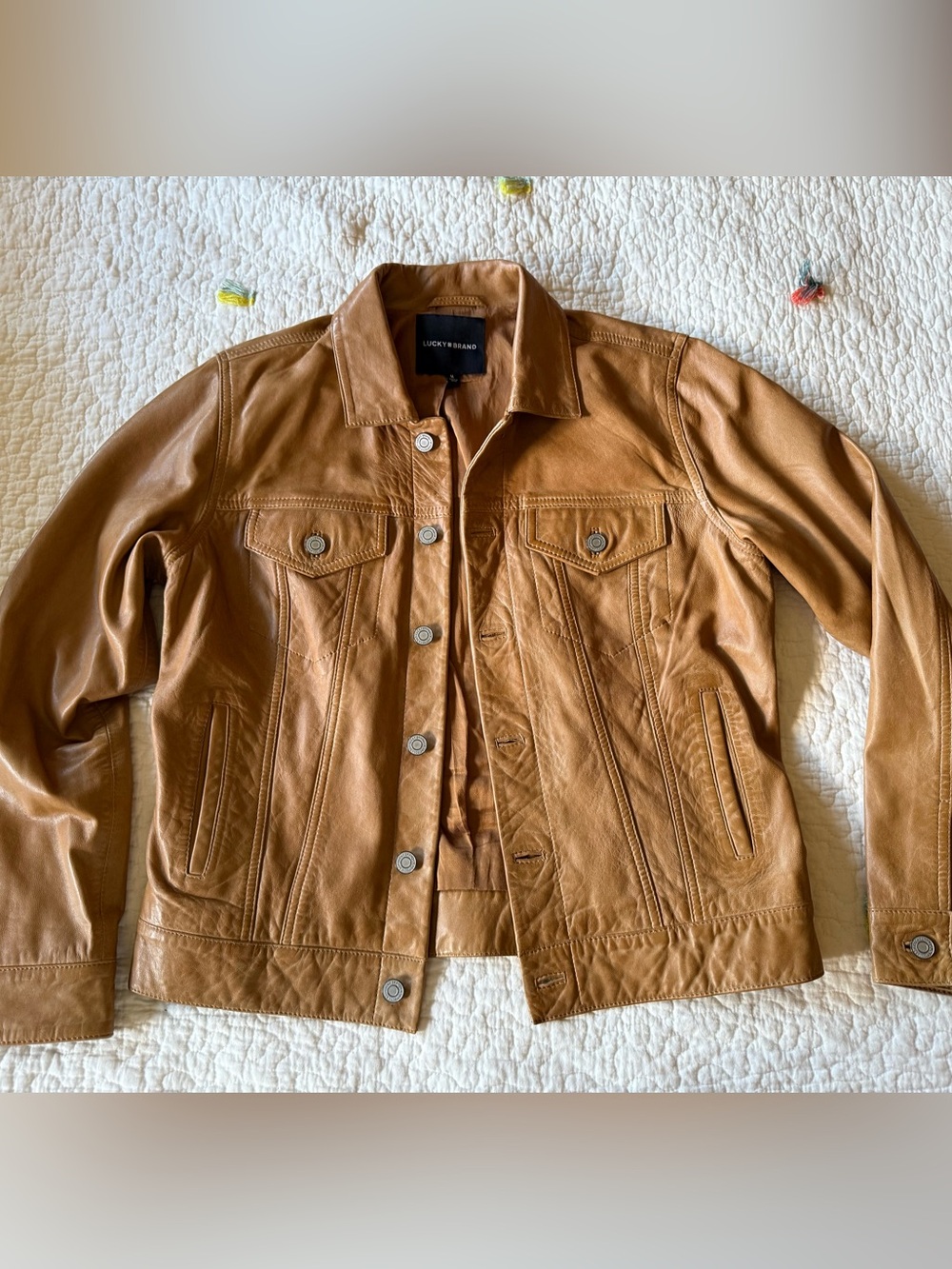 Lucky Brand Brown Leather Jacket, size M, like new